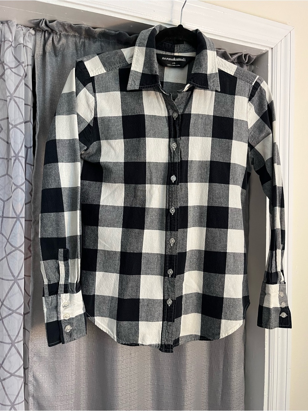 Norma Kamali Black & White Plaid Button-Up Shirt S
